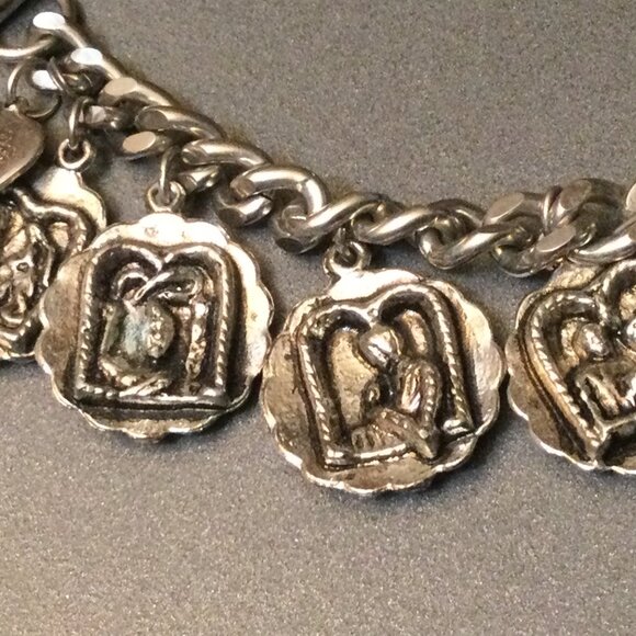 Ten Commandments & Lords Prayer Bracelet 6.5" Silver-tone Metal 2.5 oz Vintage - Picture 7 of 11